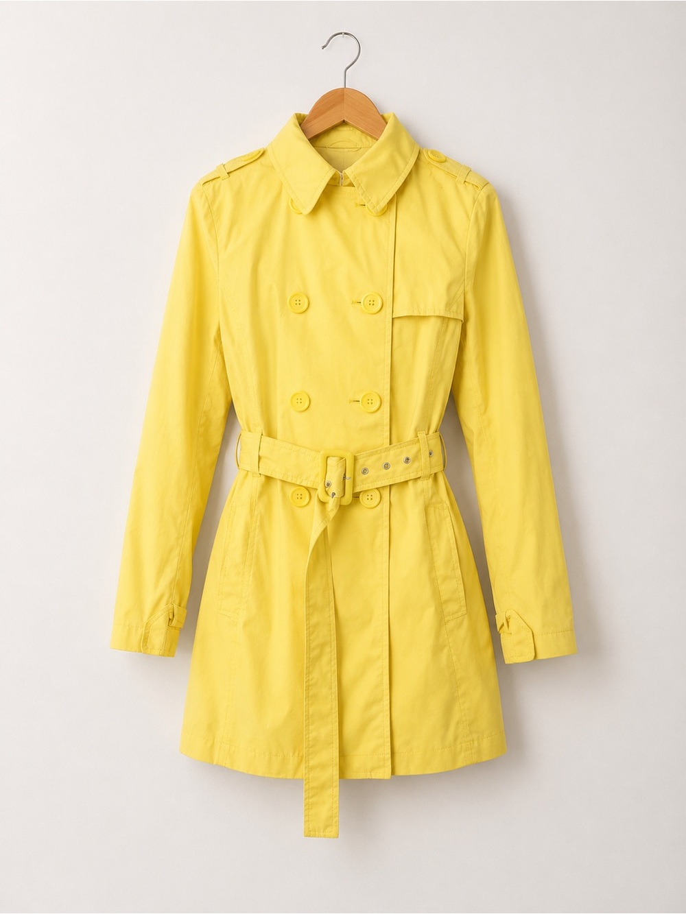 Kenneth Cole Reaction Yellow Women's Double-Breasted Trench Coat with Belt small